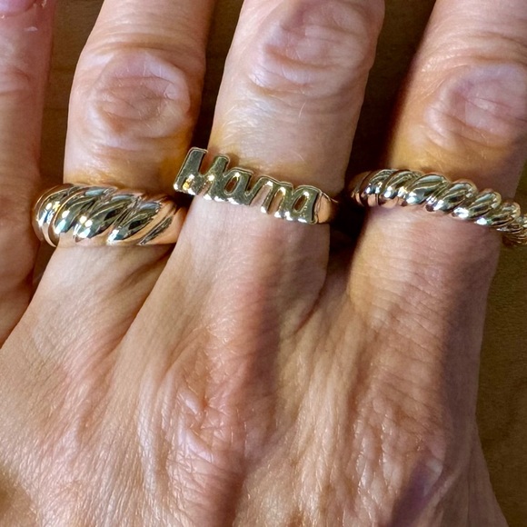 Set of three rings from Anthropologie. 14K gold plate, one with the word “mama.” - Picture 3 of 4